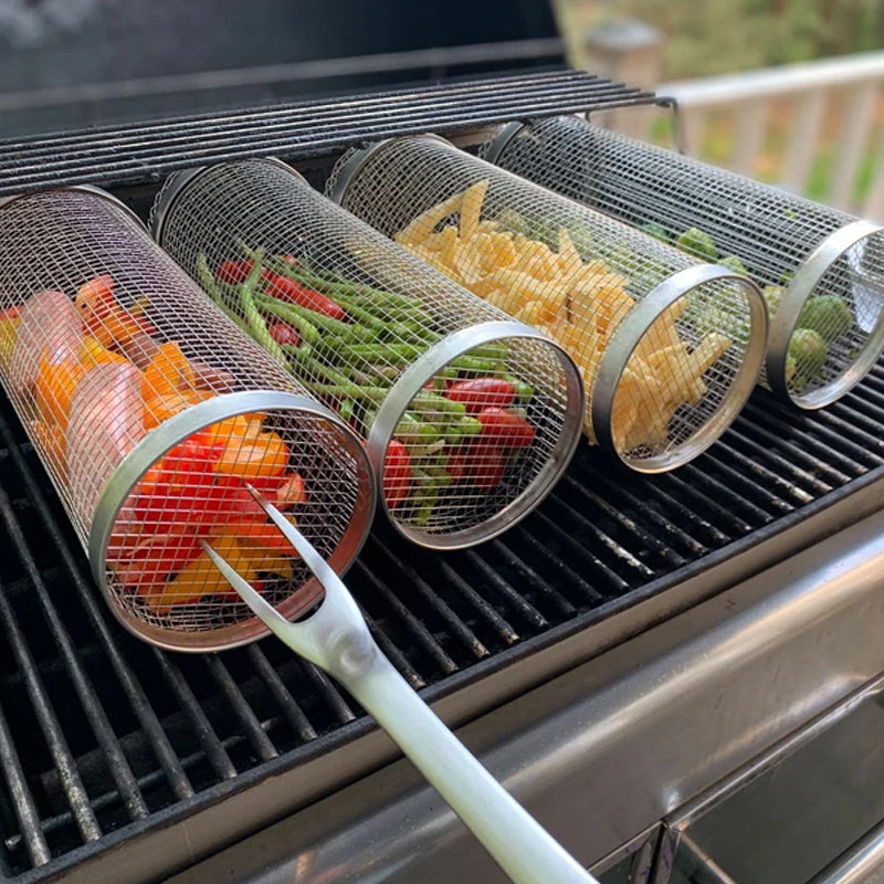 Stainless Steel Grill Basket - 360° Rotating for Even Cooking