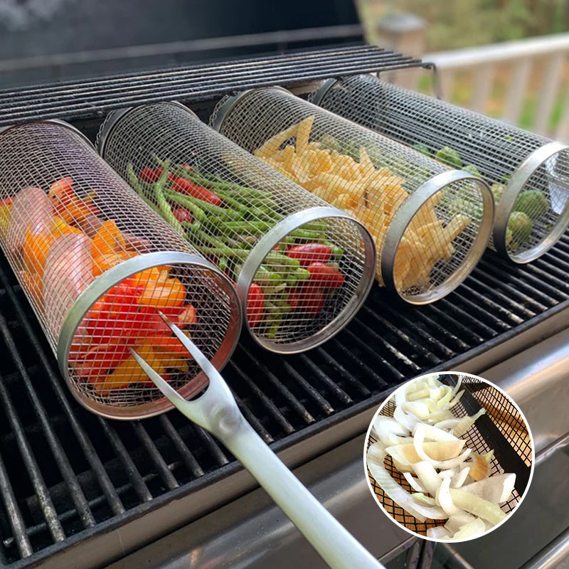 Stainless Steel Grill Basket - 360° Rotating for Even Cooking