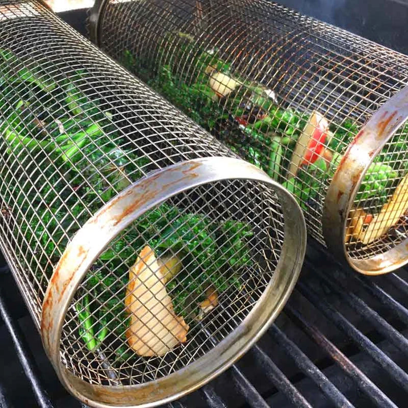 Stainless Steel Grill Basket - 360° Rotating for Even Cooking