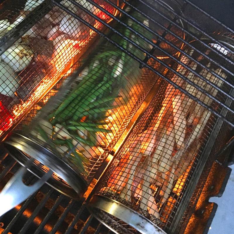 Stainless Steel Grill Basket - 360° Rotating for Even Cooking