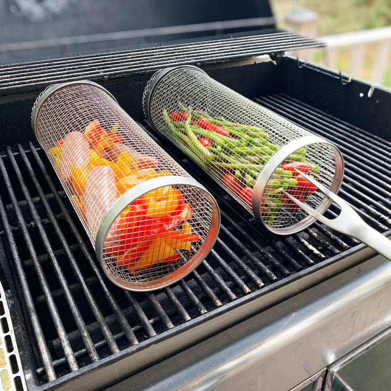 Stainless Steel Grill Basket - 360° Rotating for Even Cooking