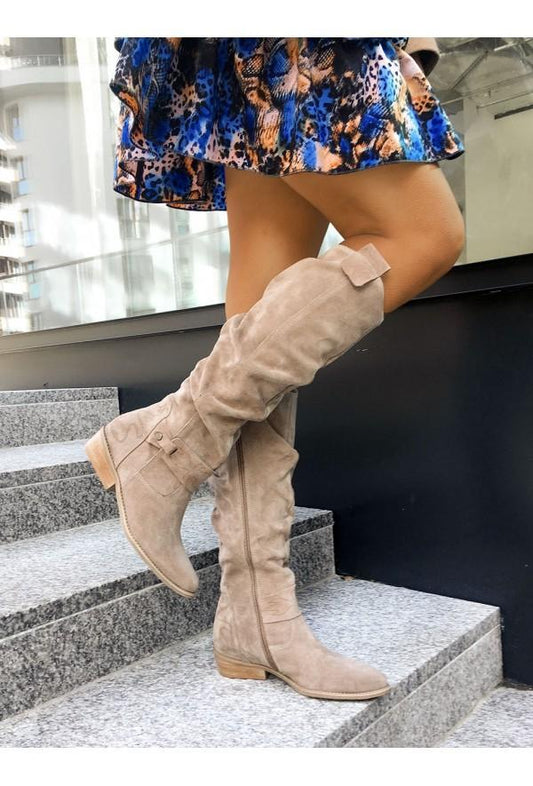 Suede-Style Leather Boots - Elegant and Comfortable