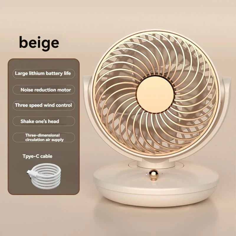 Table Fan with 360° Rotation | 3-Speed USB Desk Fan with Battery | Quiet & Compact | For Office, Bedroom & Home