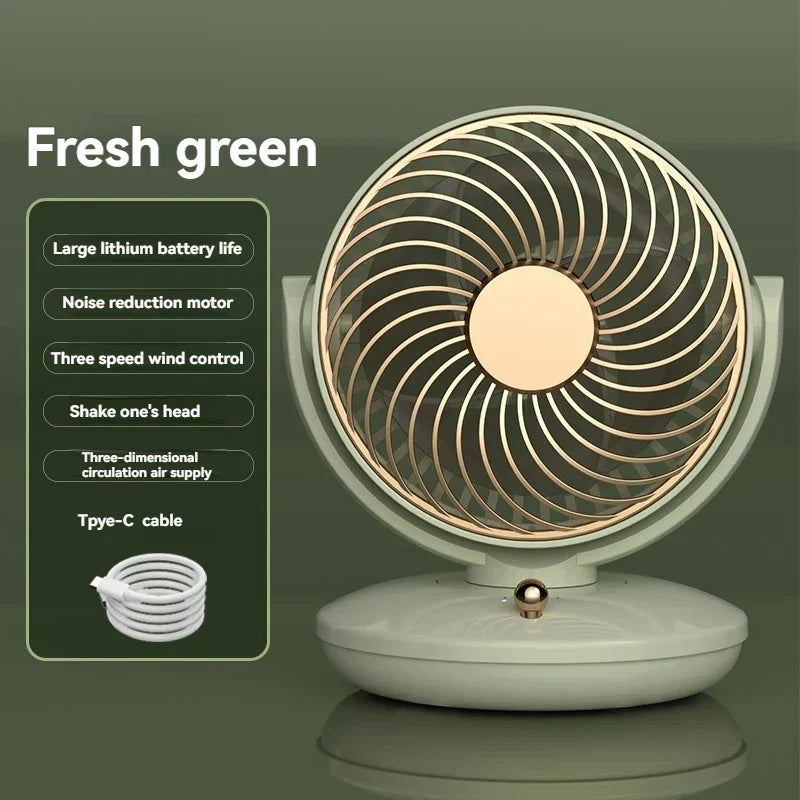 Table Fan with 360° Rotation | 3-Speed USB Desk Fan with Battery | Quiet & Compact | For Office, Bedroom & Home