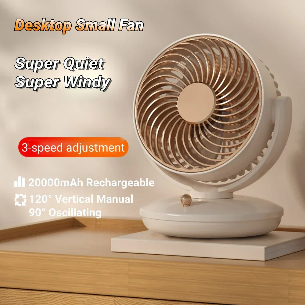 Table Fan with 360° Rotation | 3-Speed USB Desk Fan with Battery | Quiet & Compact | For Office, Bedroom & Home