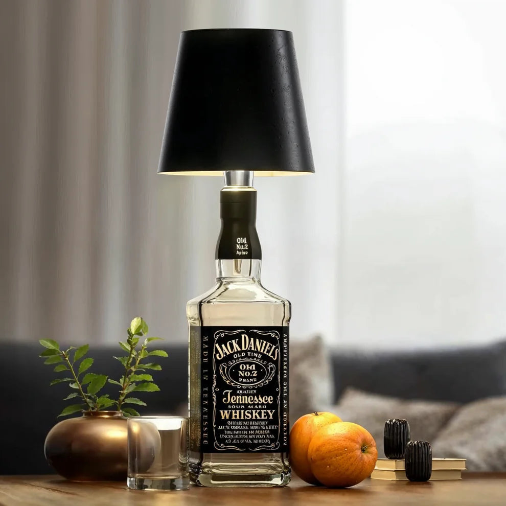 Table Lamp – Bottle-Design Accent Lamp with Fabric Shade for Home Decor