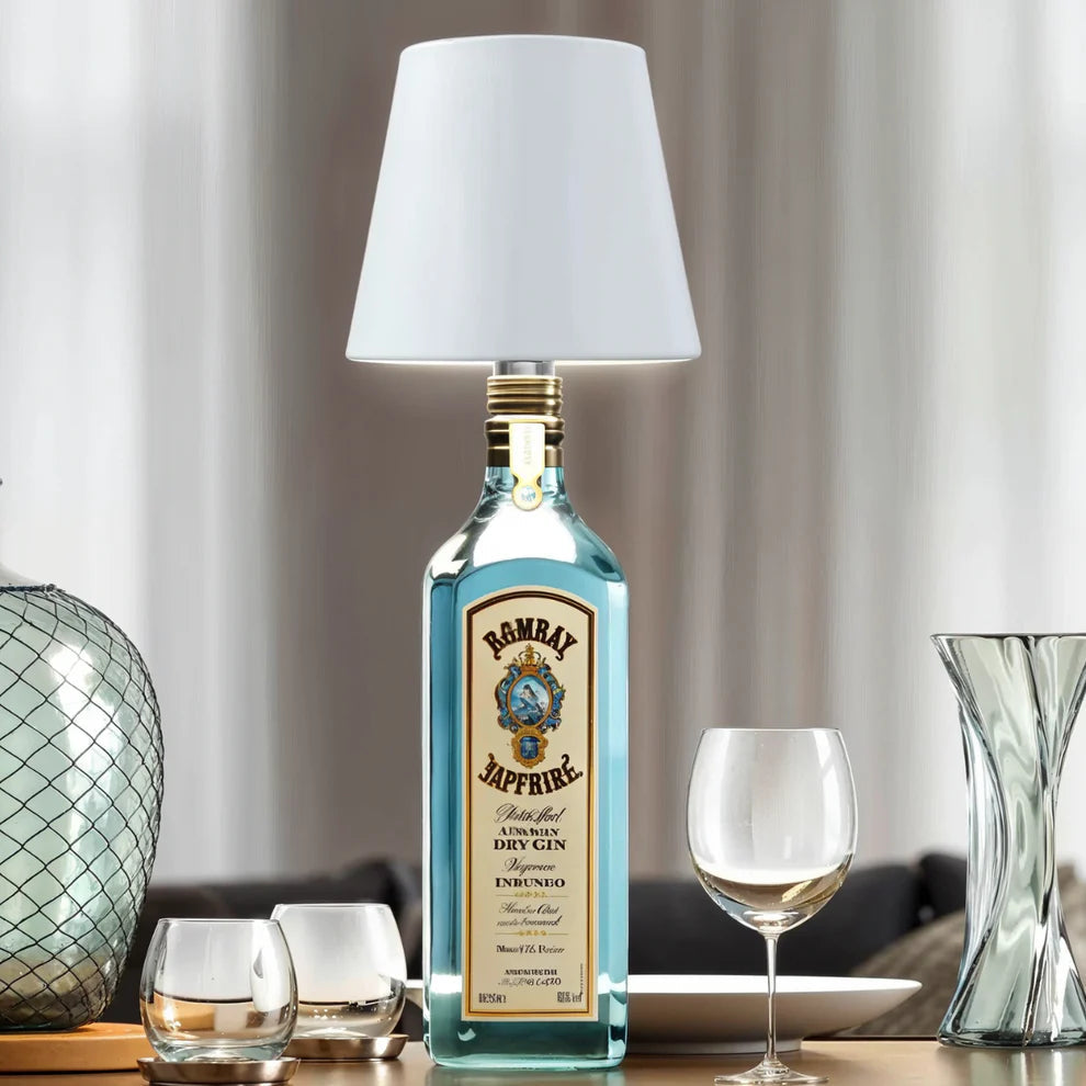Table Lamp – Bottle-Design Accent Lamp with Fabric Shade for Home Decor