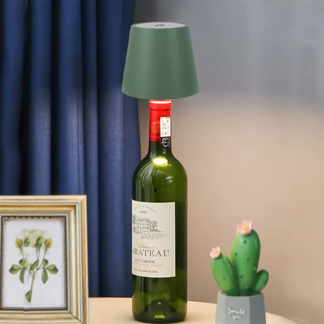 Table Lamp – Bottle-Design Accent Lamp with Fabric Shade for Home Decor