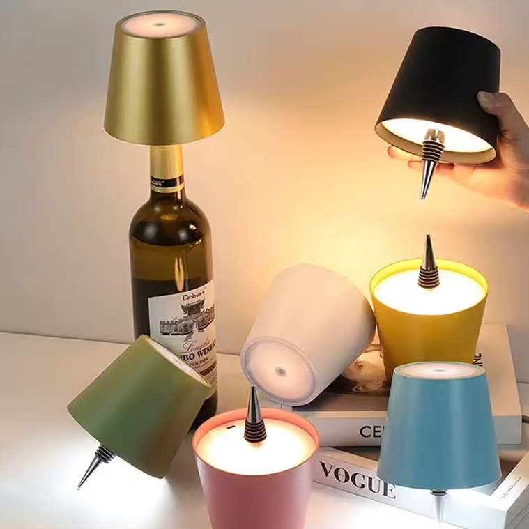 Table Lamp – Bottle-Design Accent Lamp with Fabric Shade for Home Decor