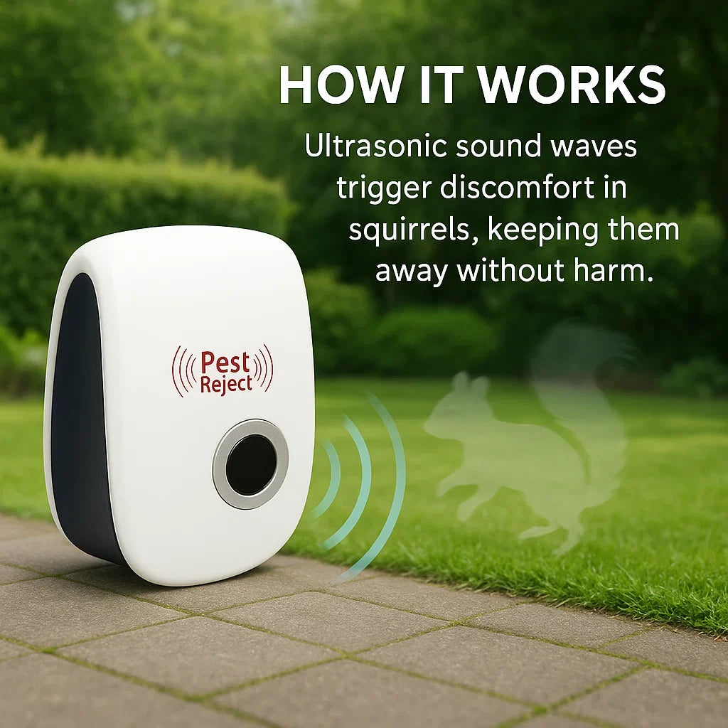 Ultrasonic Squirrel Repeller Device - Pest Control to Deter Squirrels in 48 Hours for Gardens & Yards