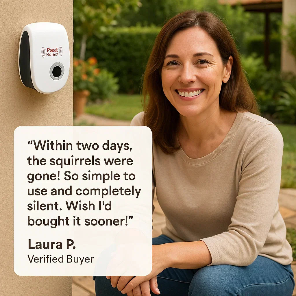 Ultrasonic Squirrel Repeller Device - Pest Control to Deter Squirrels in 48 Hours for Gardens & Yards