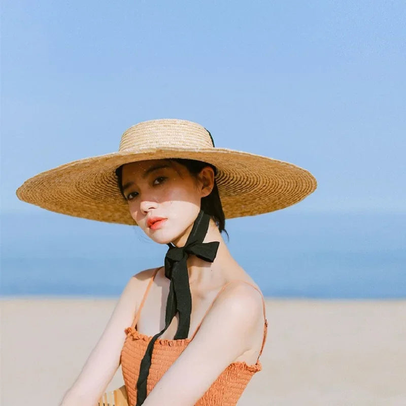 Wide Flat Top Woven Summer Hat