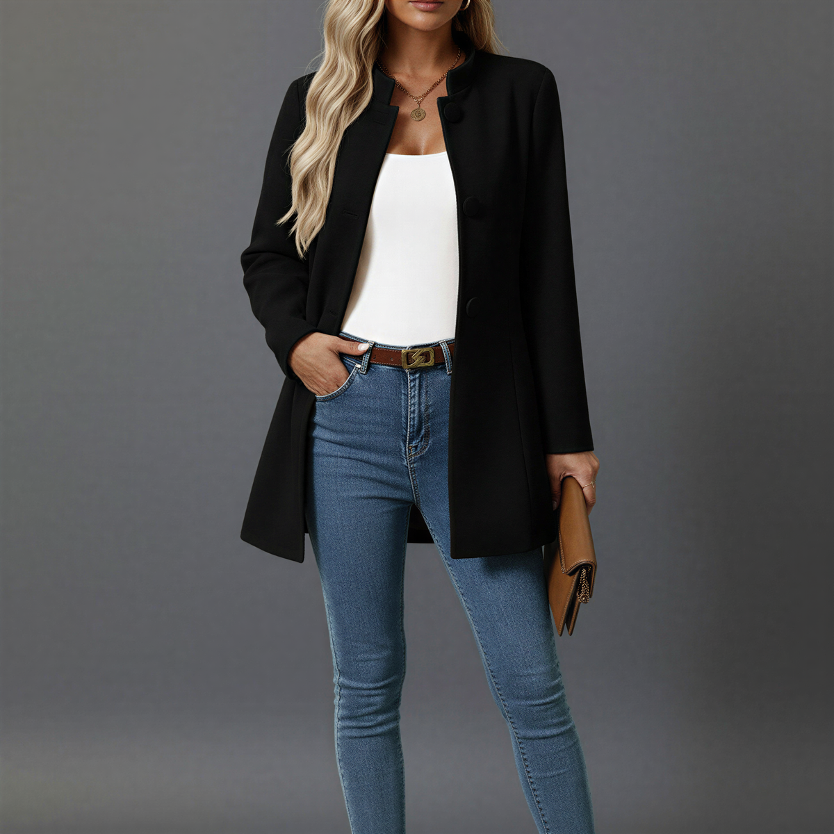 Women's A-Line Coat with Buttons