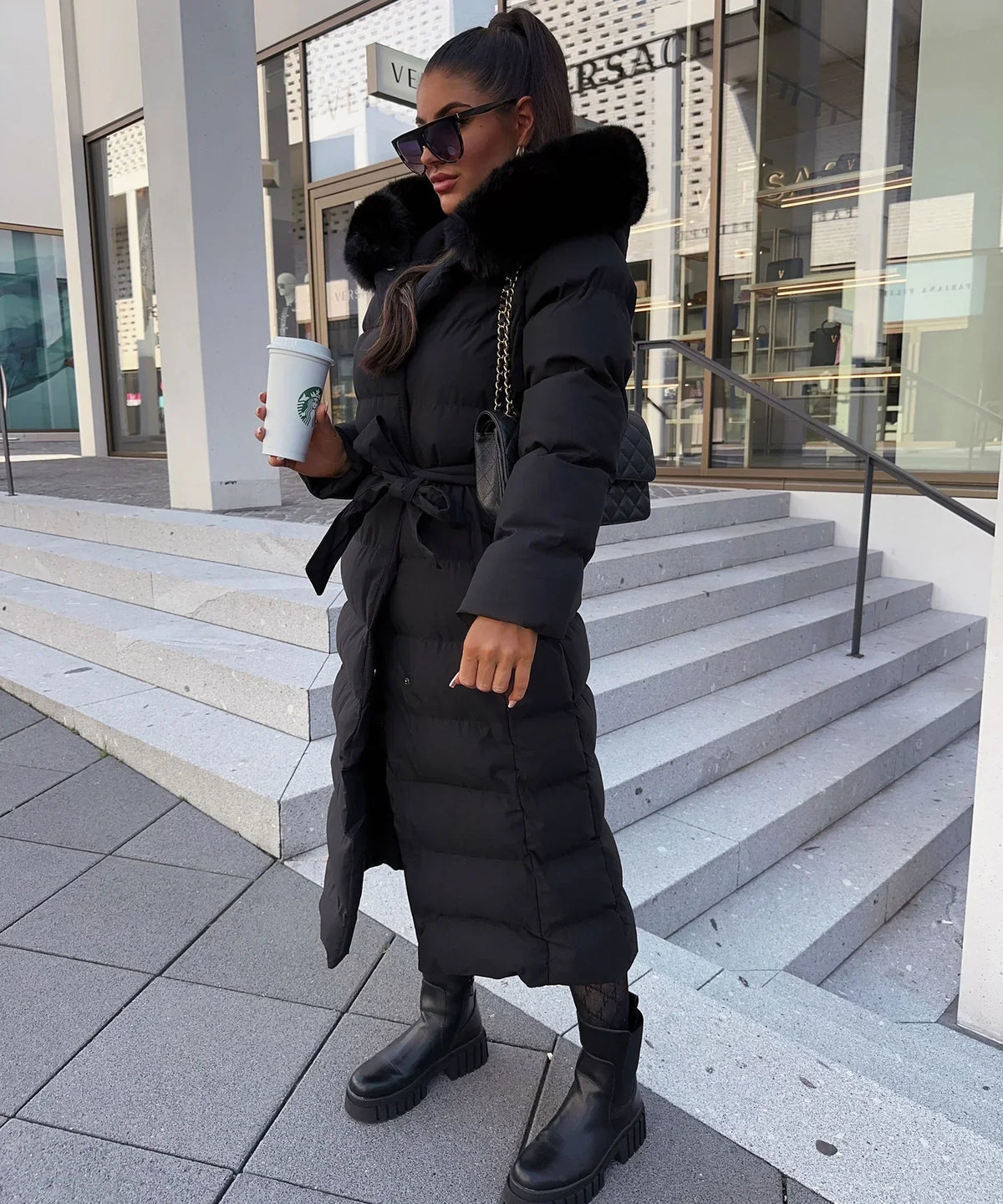 Women's Belted Winter Puffer Coat