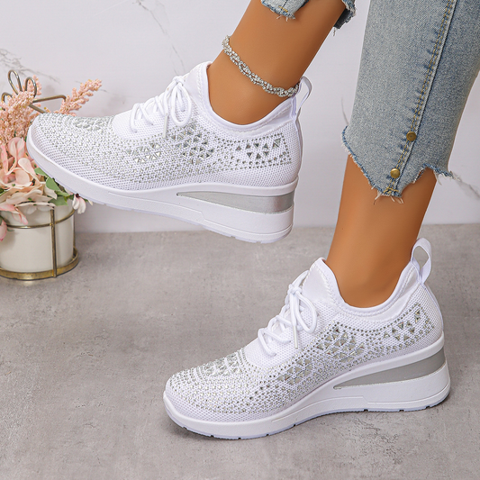 Women's Breathable Rhinestone Wedge Heel Sneakers
