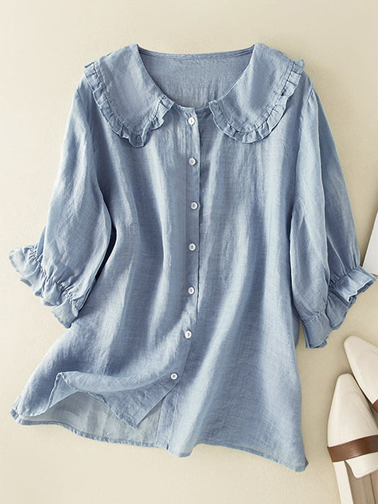 Women's Button-Down Shirt with Ruffled Collar