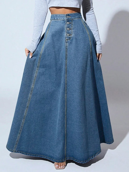 Women's Button-Front A-Line Maxi Skirt