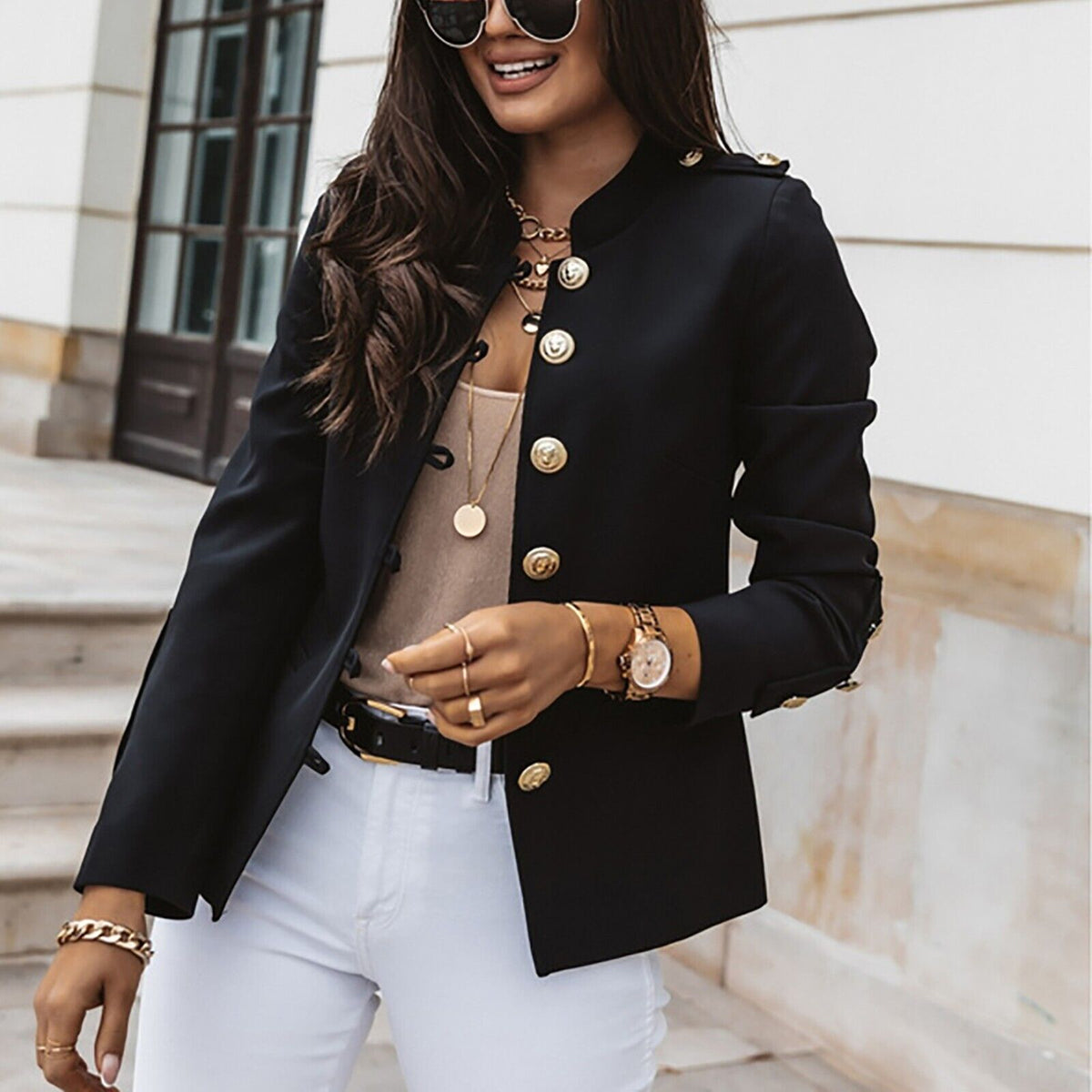 Women's Button-Front Fitted Blazer Jacket