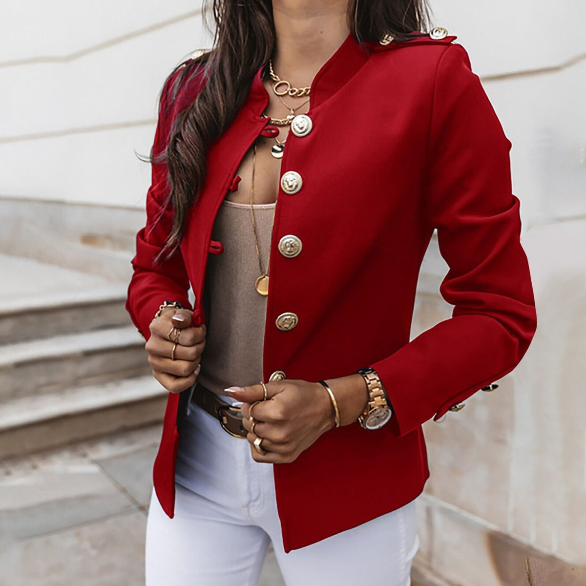 Women's Button-Front Fitted Blazer Jacket