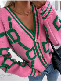 Women's Button-Front V-Neck Long Sleeve Cardigan