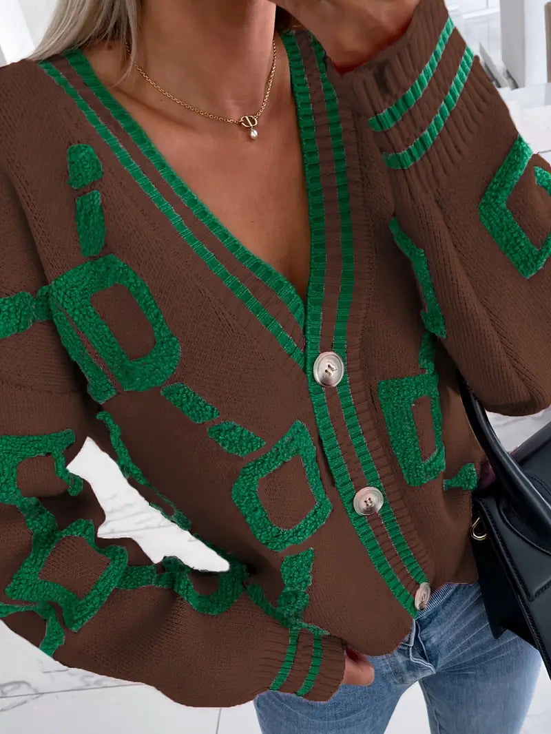 Women's Button-Front V-Neck Long Sleeve Cardigan