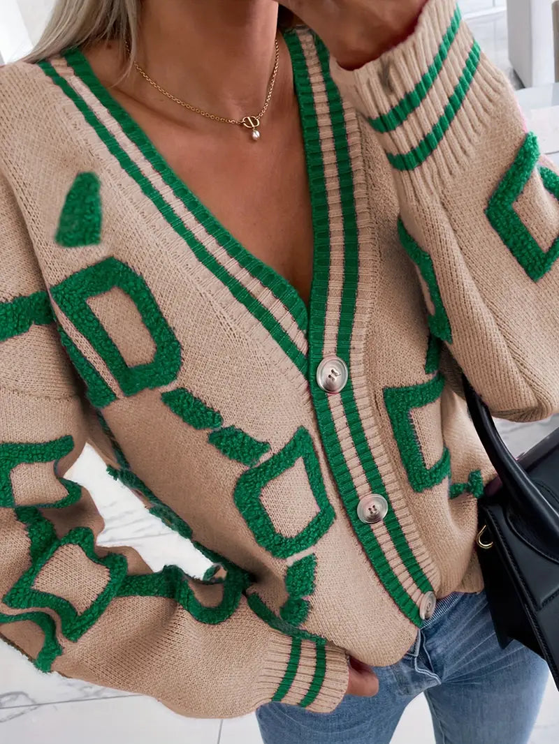 Women's Button-Front V-Neck Long Sleeve Cardigan