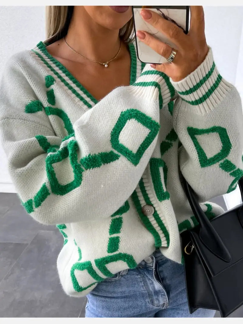 Women's Button-Front V-Neck Long Sleeve Cardigan