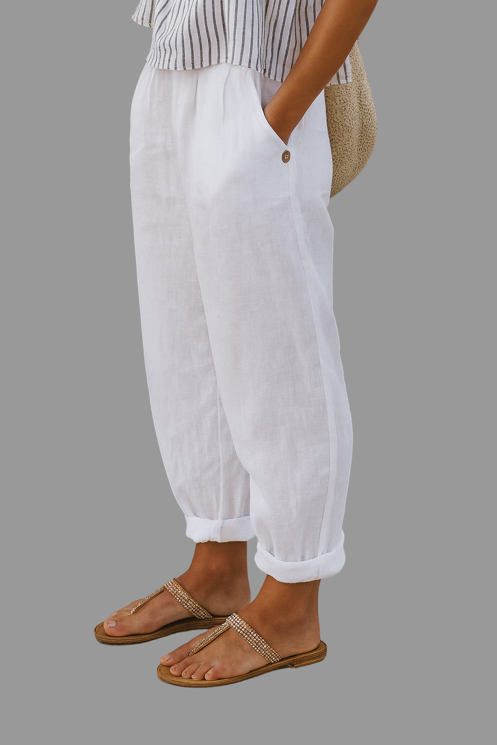 Women's Casual Loose Fit Solid Color Trousers with Pockets