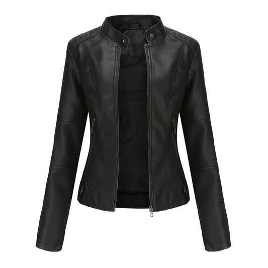 Women's Collarless Biker Jacket