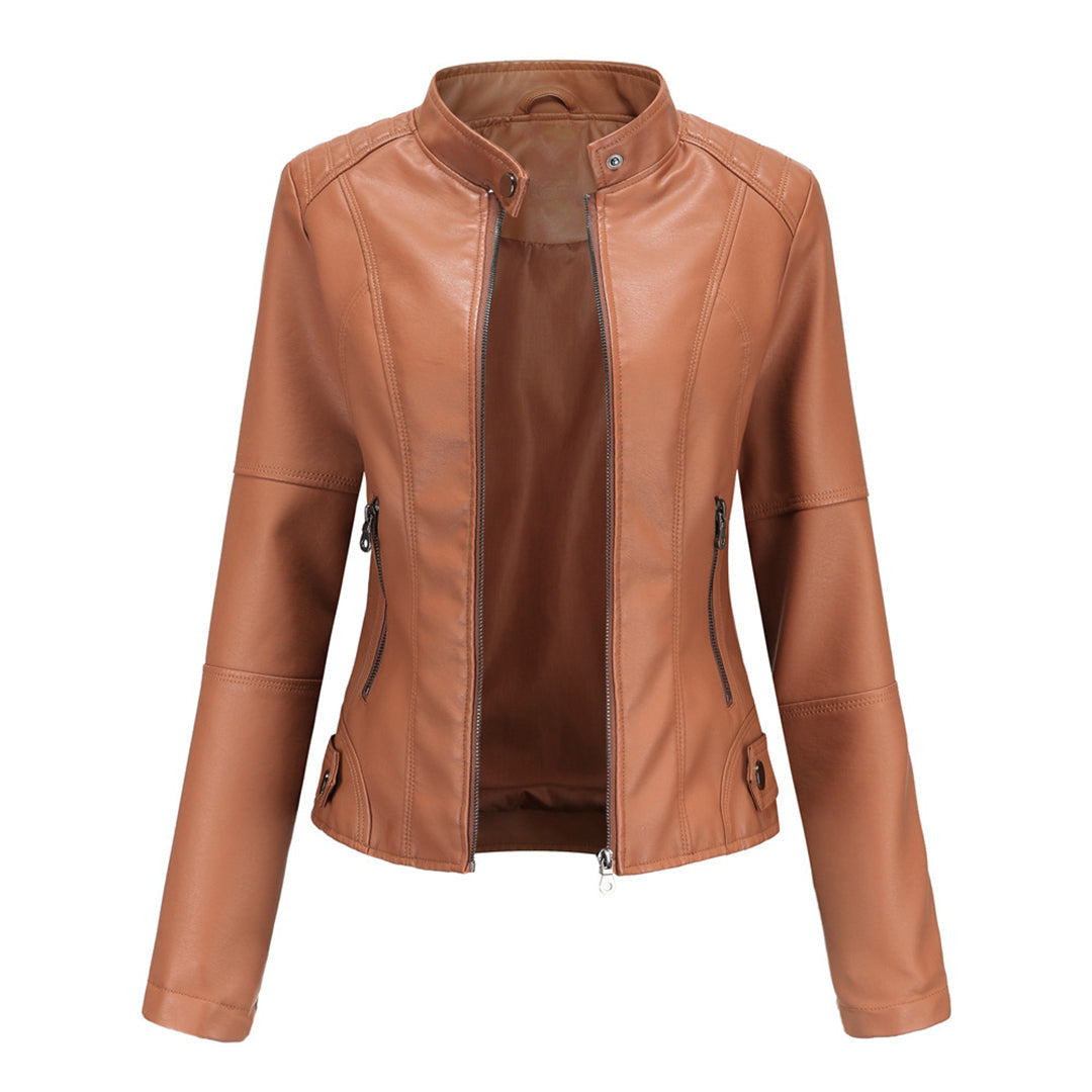 Women's Collarless Biker Jacket