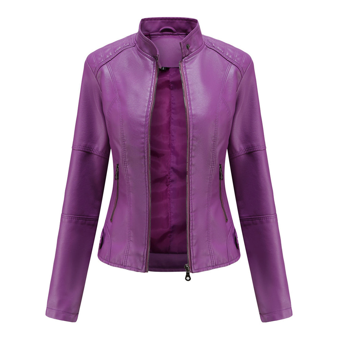 Women's Collarless Biker Jacket