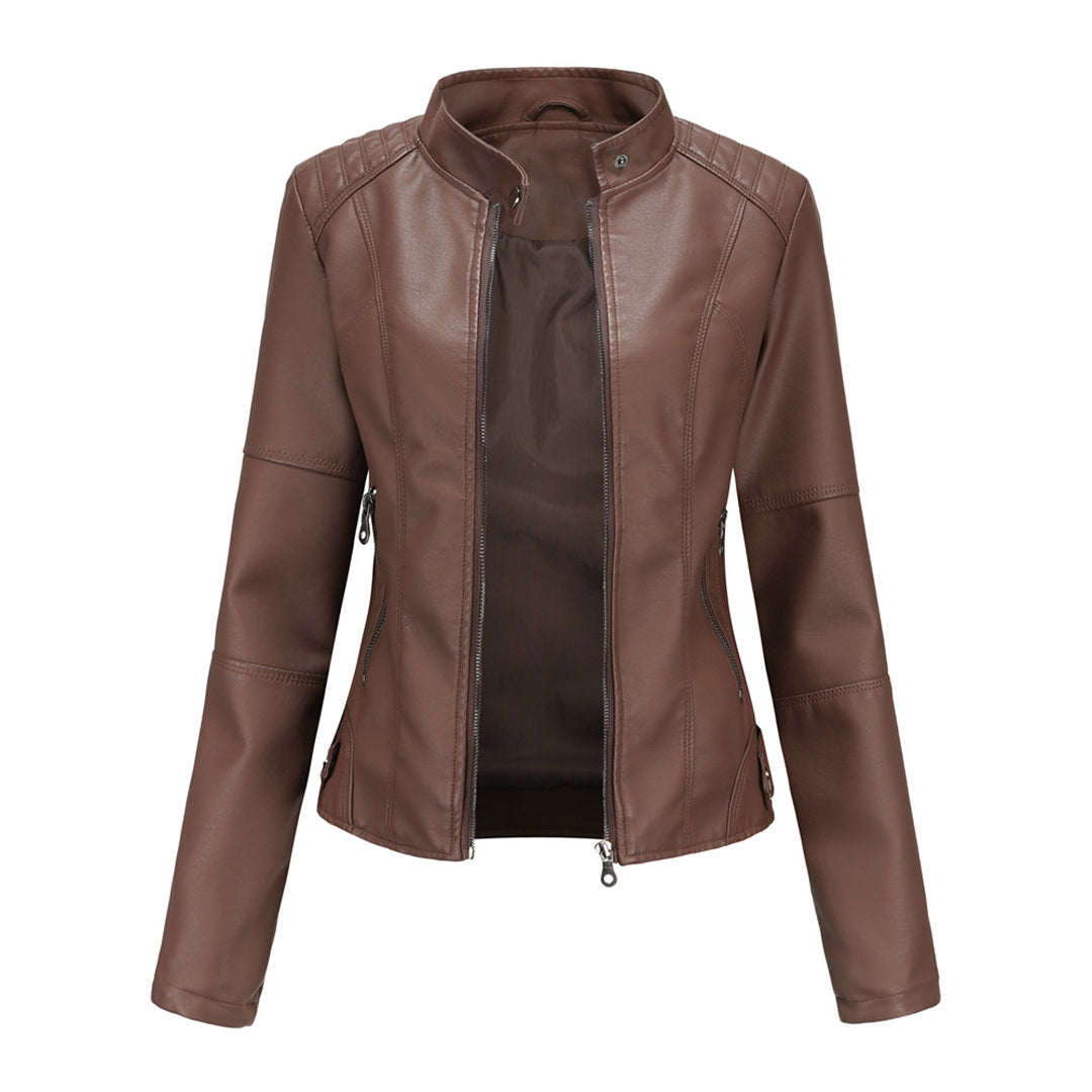 Women's Collarless Biker Jacket