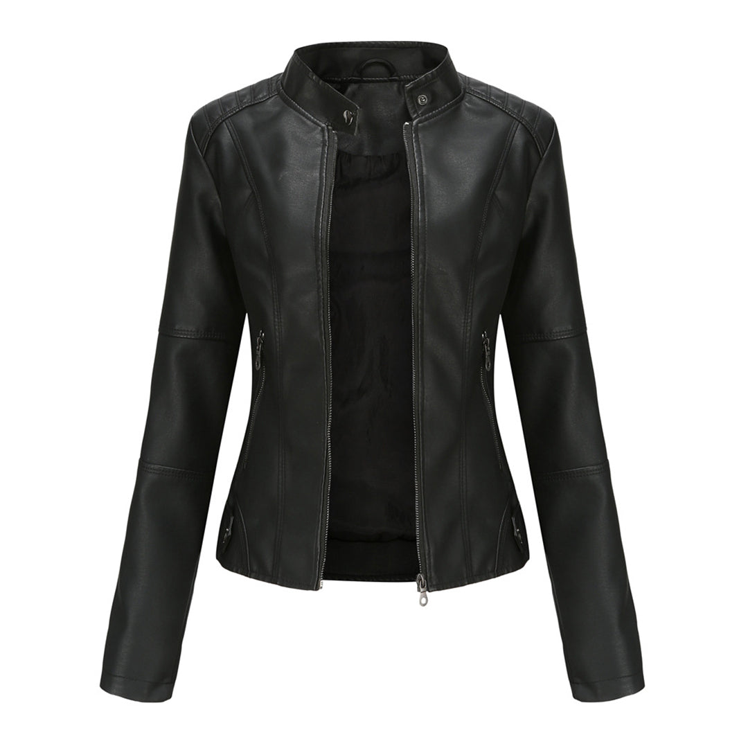 Women's Collarless Biker Jacket