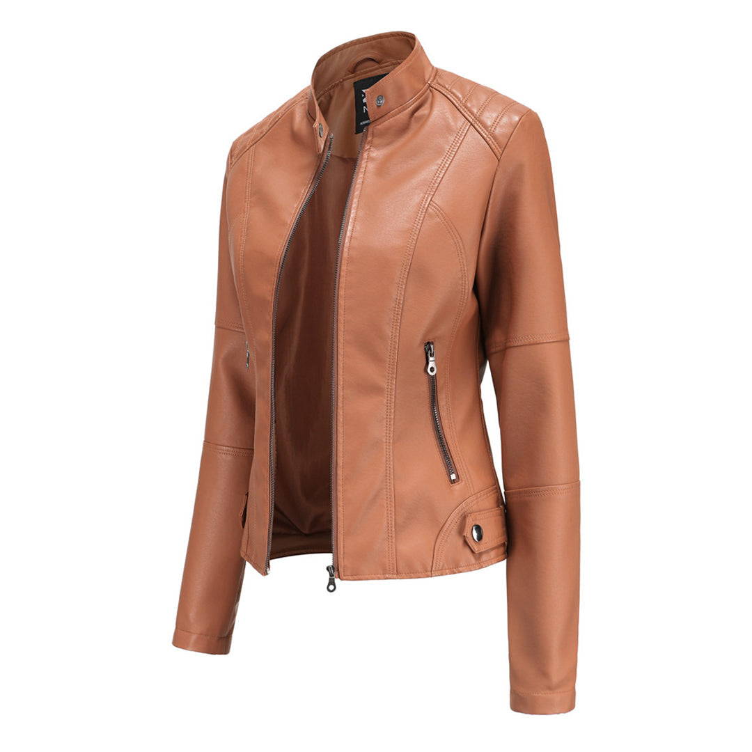 Women's Collarless Biker Jacket