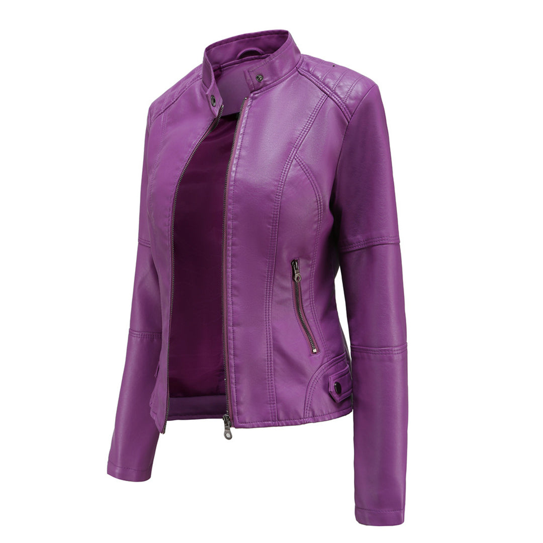 Women's Collarless Biker Jacket