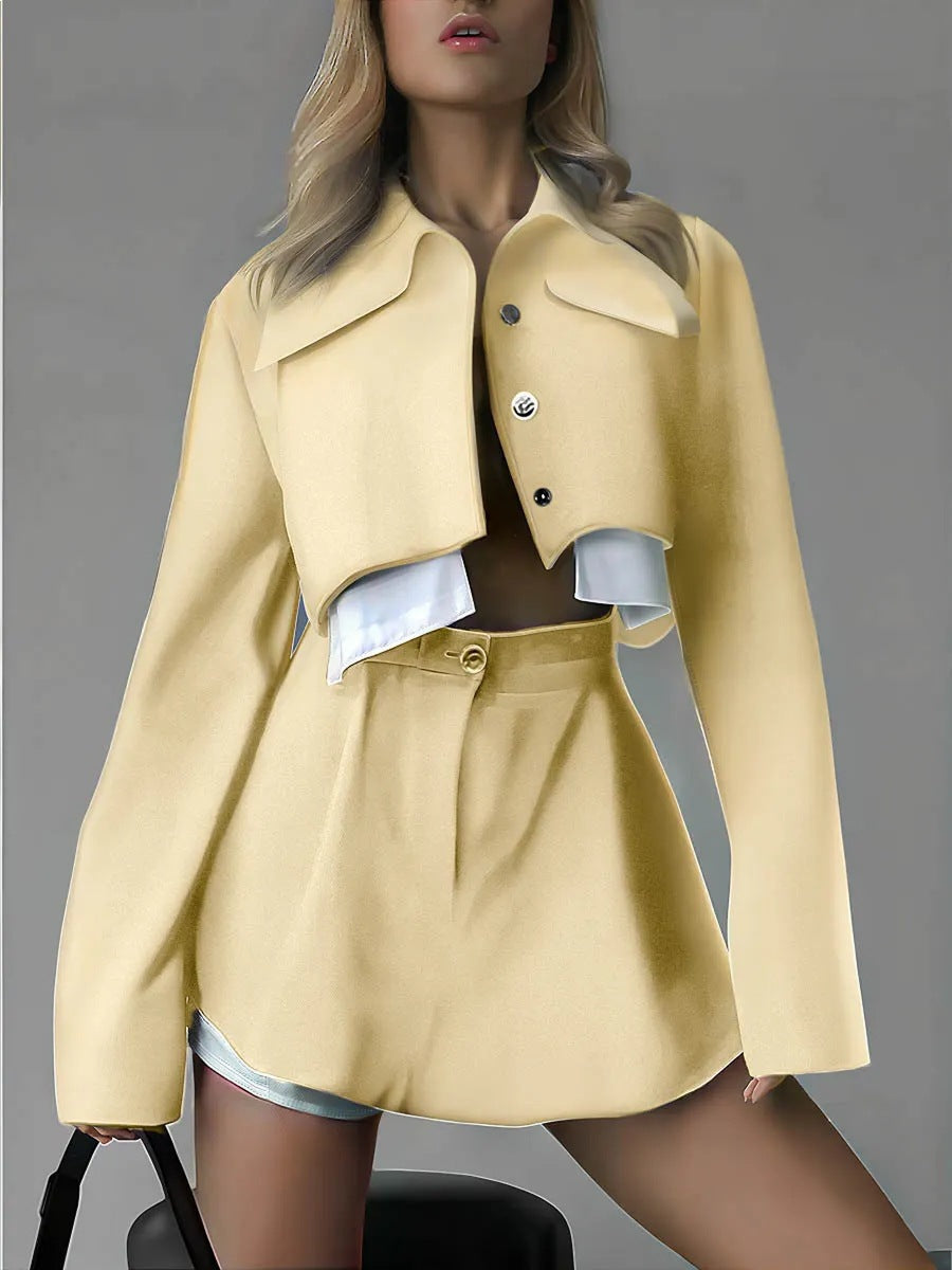 Women's Corduroy Set with Cropped Jacket and Flared Skirt