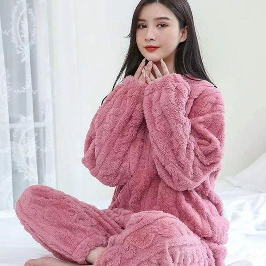 Women's Cozy Fleece Long-Sleeve Winter Loungewear Set