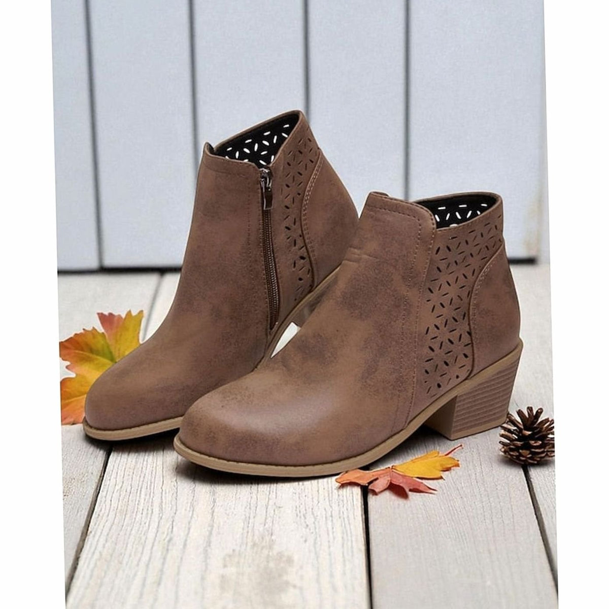 Women's Cutout Low Block-Heel Ankle Boots