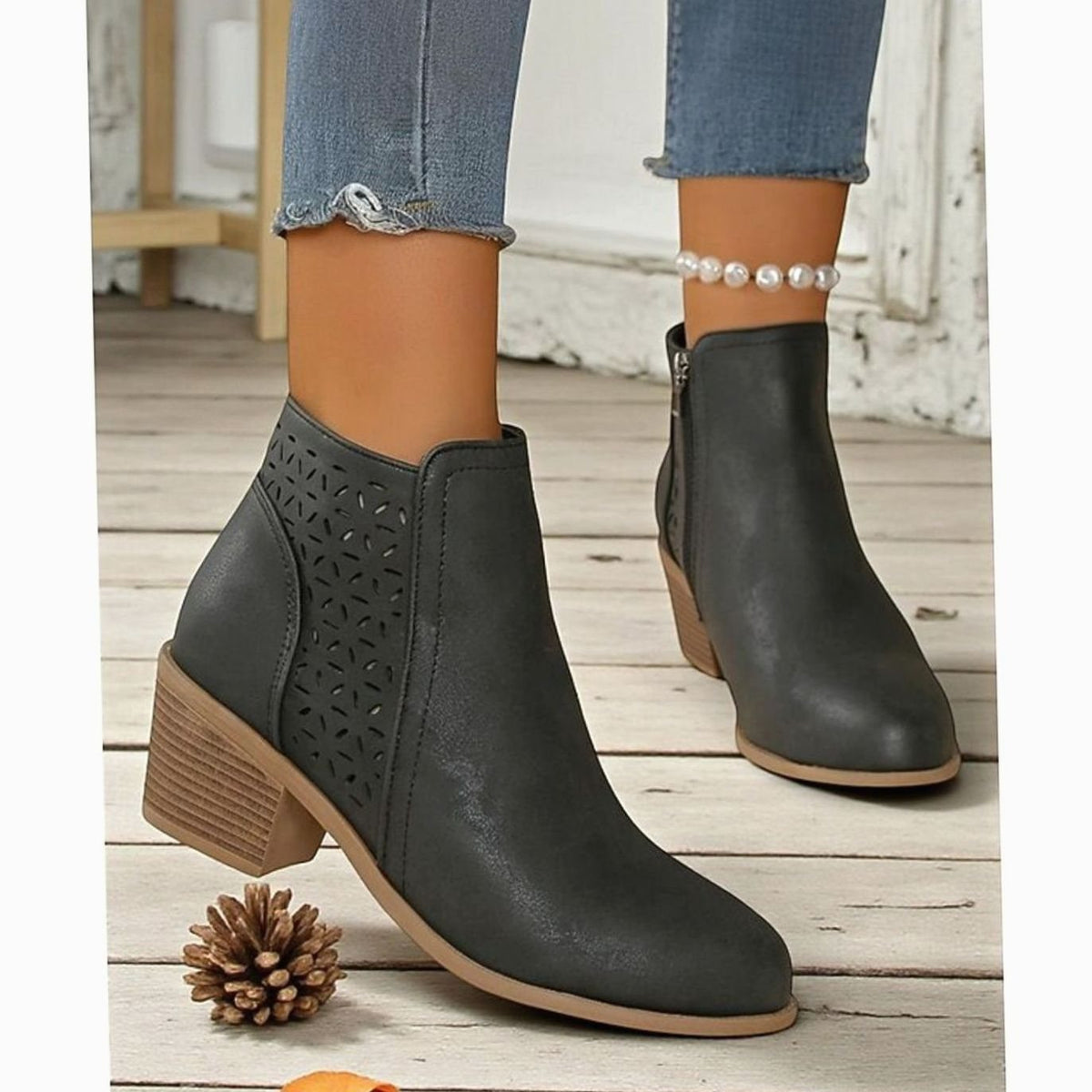 Women's Cutout Low Block-Heel Ankle Boots