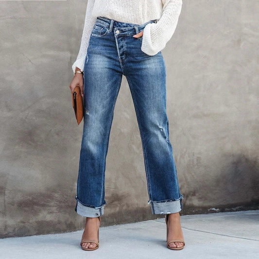 Women's Distressed Straight-Leg Jeans