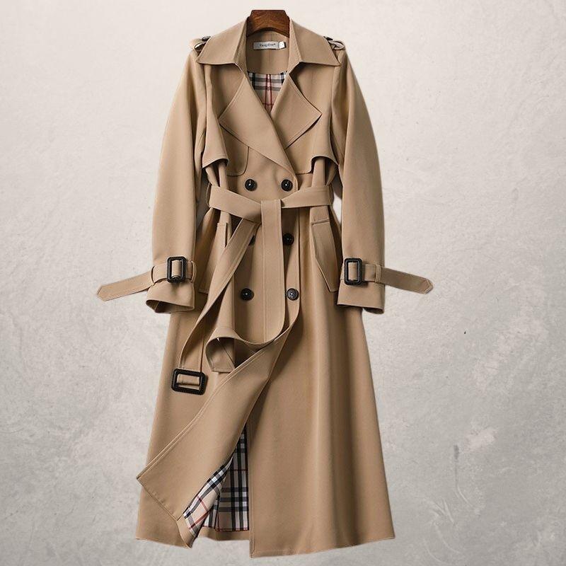 Women's Double-Breasted Long Trench Coat