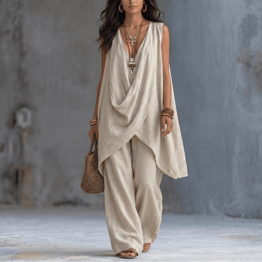 Women's Draped Linen Two-Piece Set