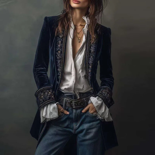 Women's Embroidered Velvet Statement Blazer