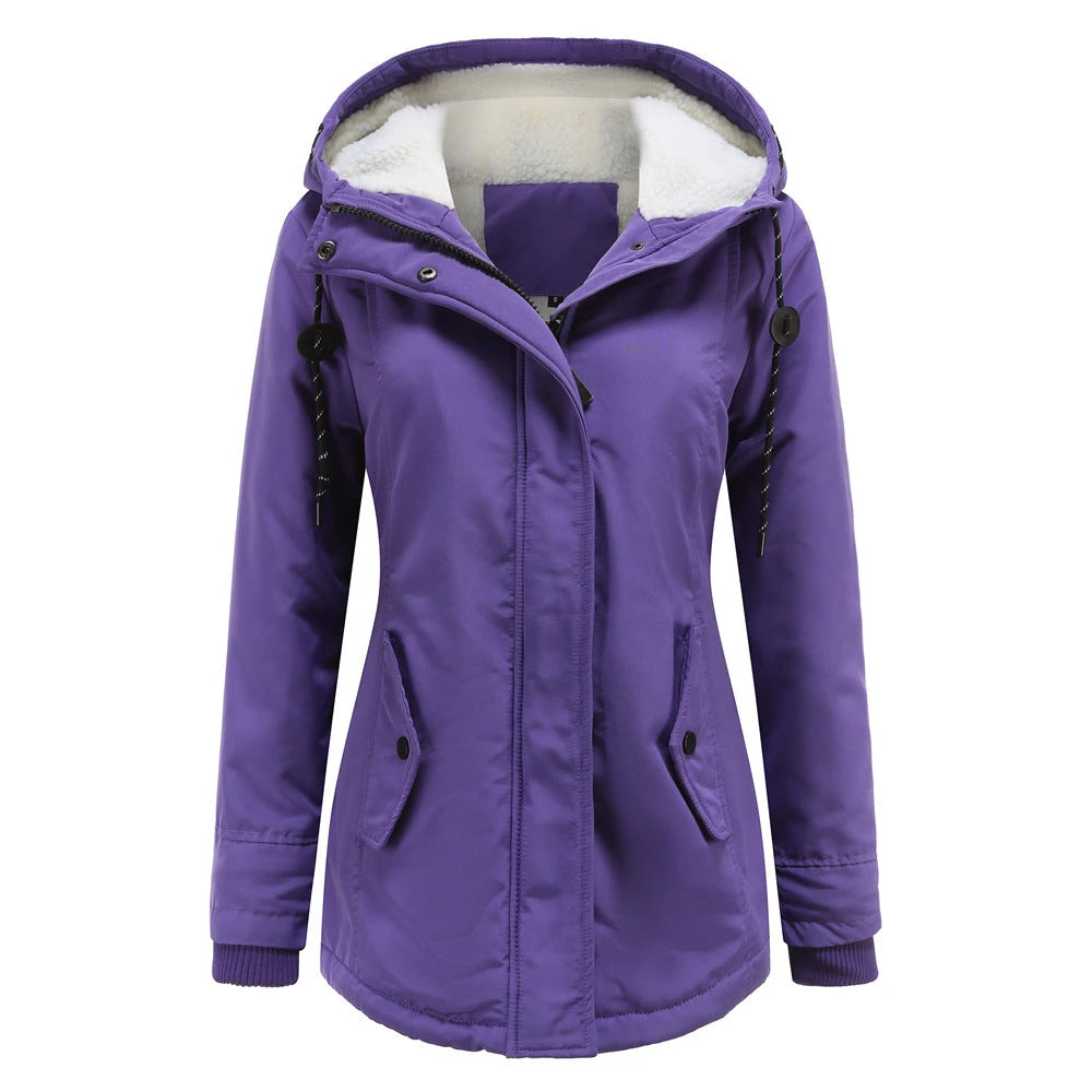 Women's Fleece-Lined Hooded Long Jacket