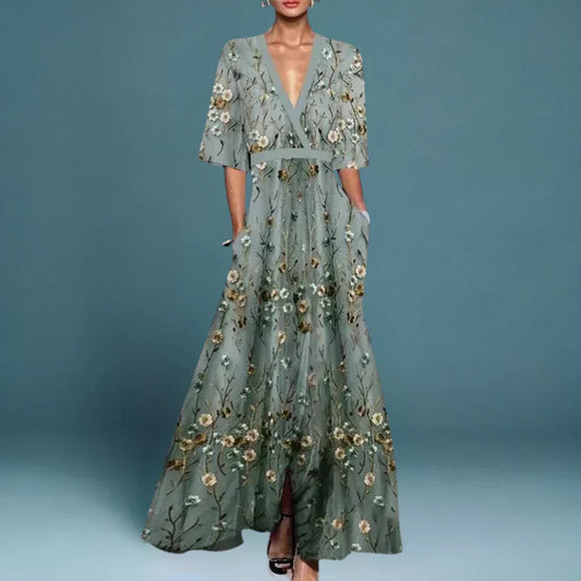 Women's Floral Pattern Wrap Maxi Dress