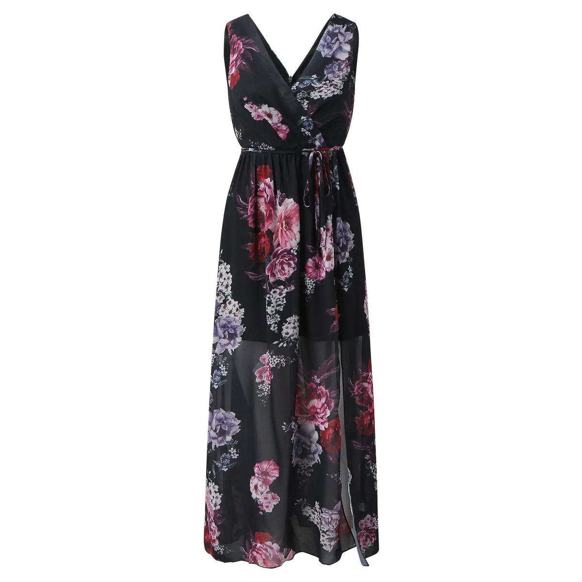Women's Floral Print V-Neck Wrap Maxi Dress