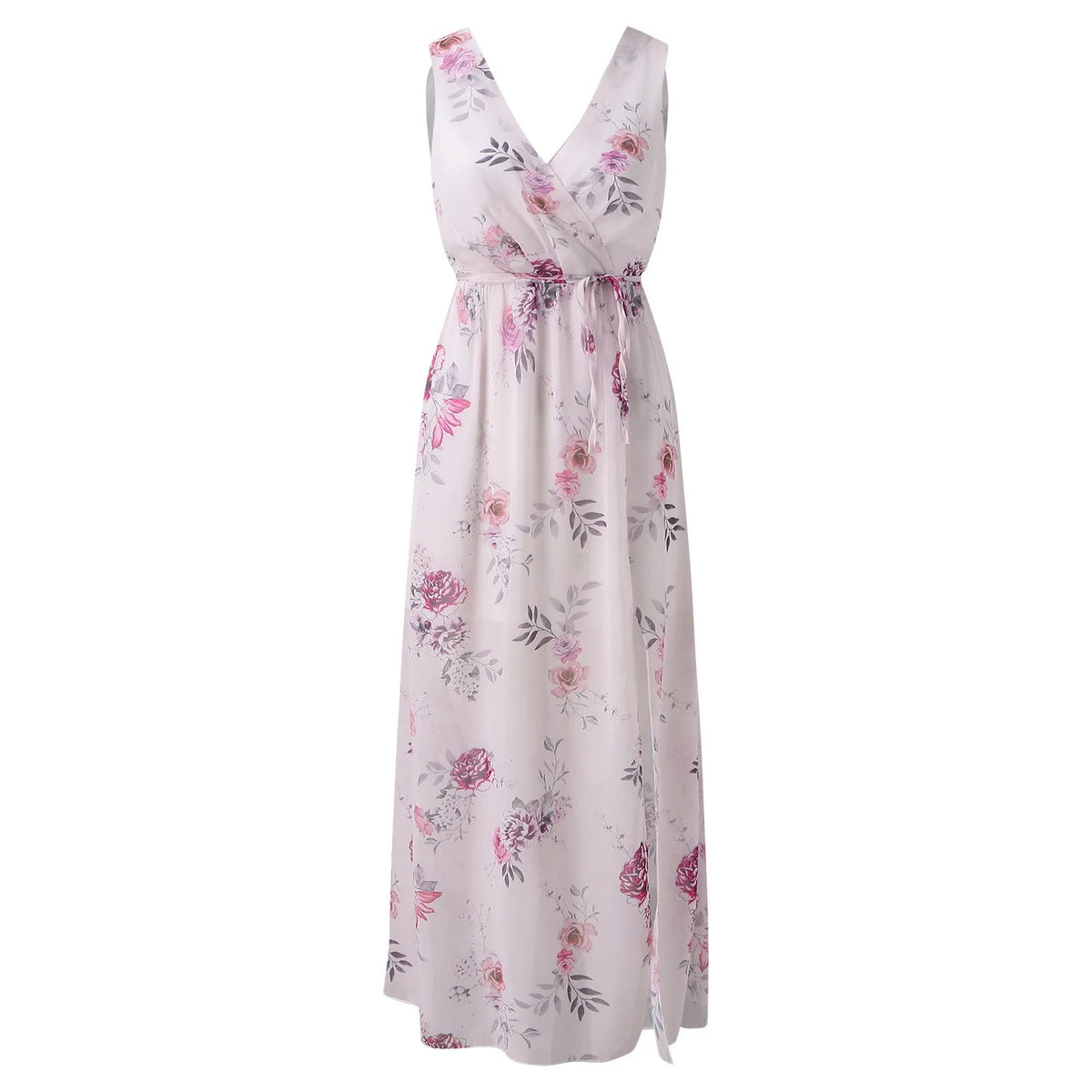 Women's Floral Print V-Neck Wrap Maxi Dress