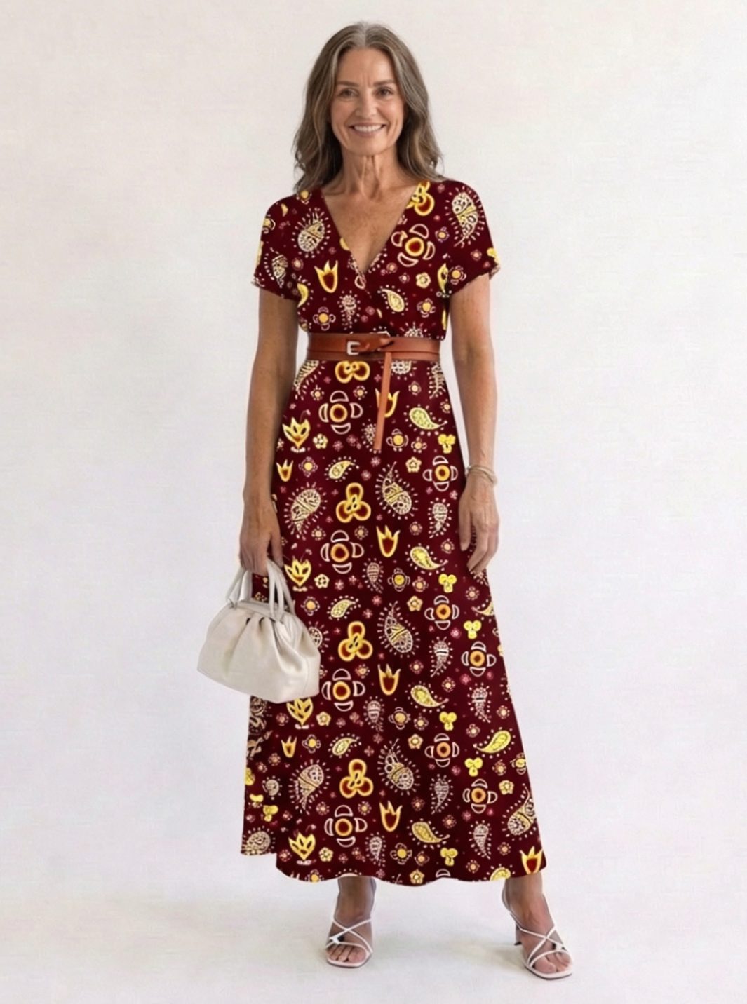 Women's Floral V-Neck Short-Sleeve Midi Dress