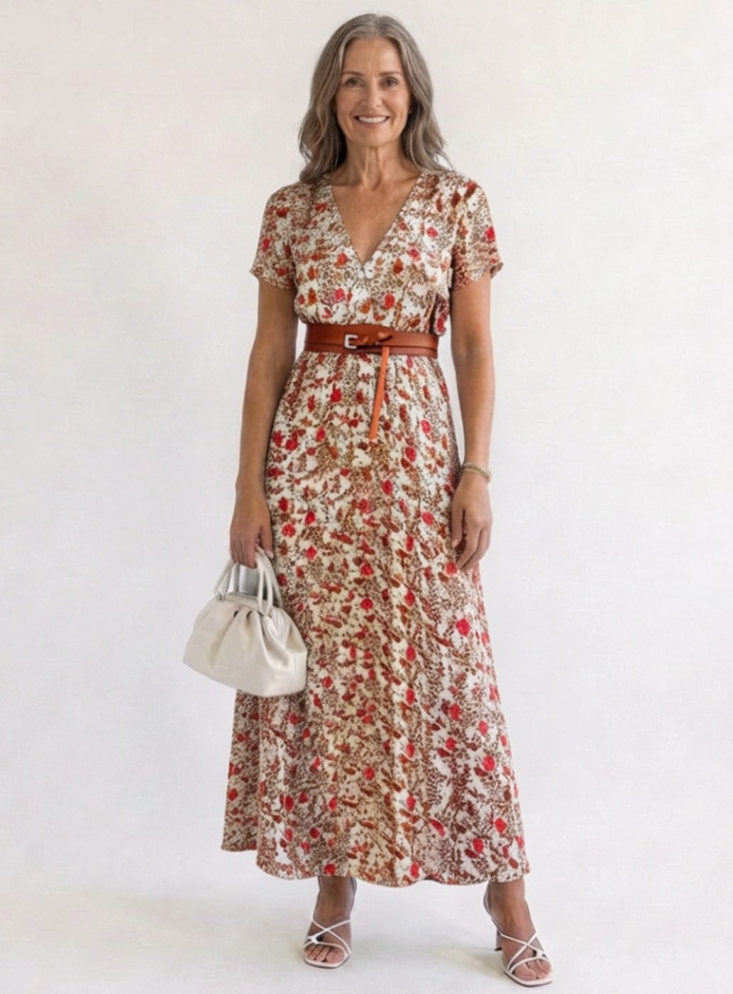Women's Floral V-Neck Short-Sleeve Midi Dress