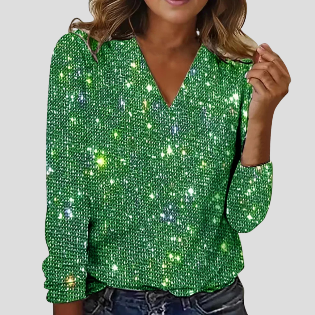 Women's Glittering Sequin V-Neck Top